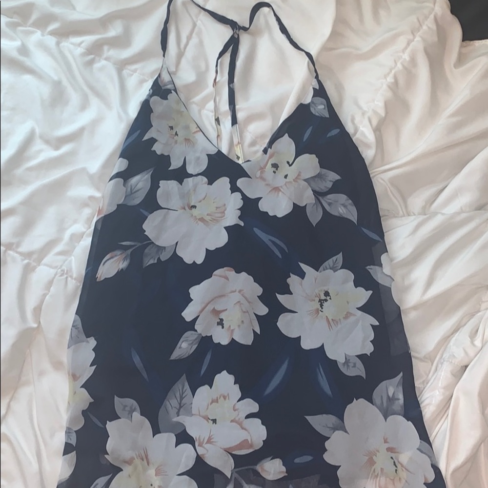 SHEIN Floral Navy Blue Tank Top